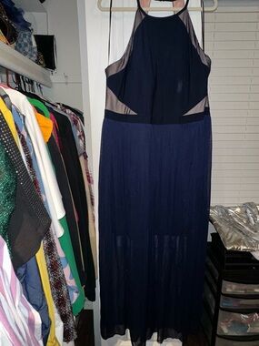 Navy Mesh Halter Maxi Dress